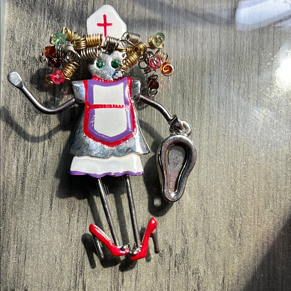 NURSE APPRECIATION Whimsical Nurse Brooch with Colorful Accents